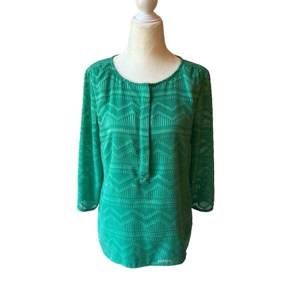 Talbots Green Chevron 3/4 Sleeve Blouse - Picture 2 of 16